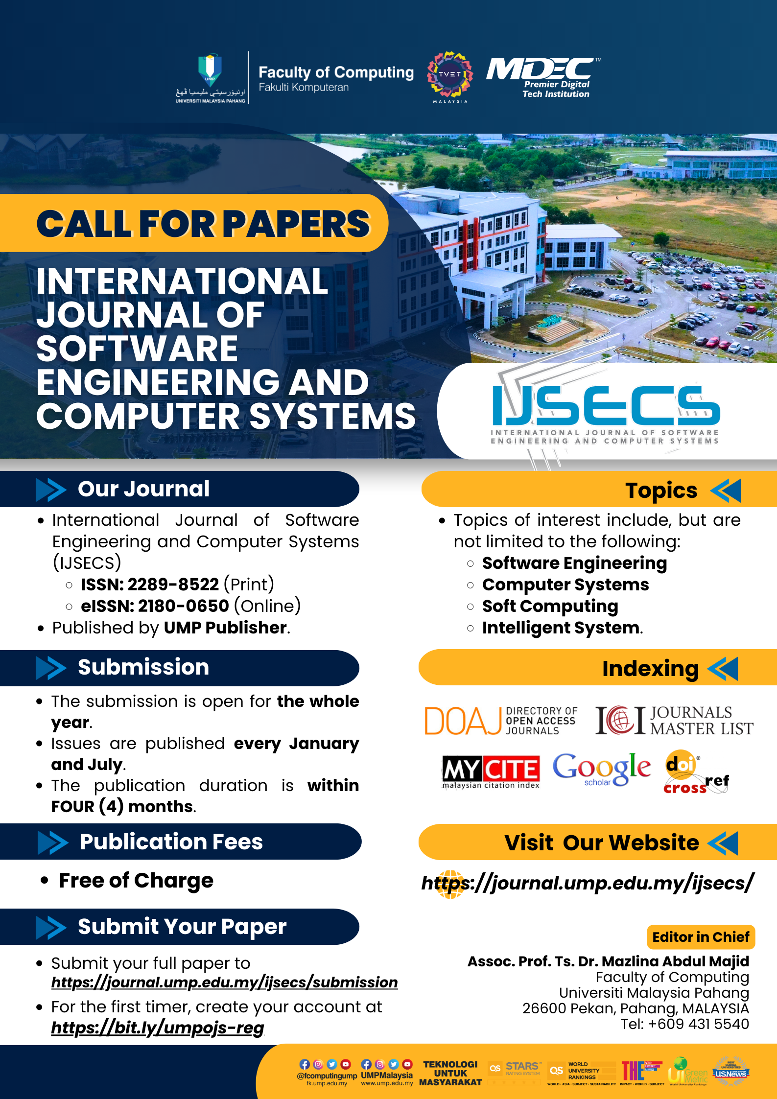 Call for Papers - International Journal of Software Engineering and Computer Systems (IJSECS)